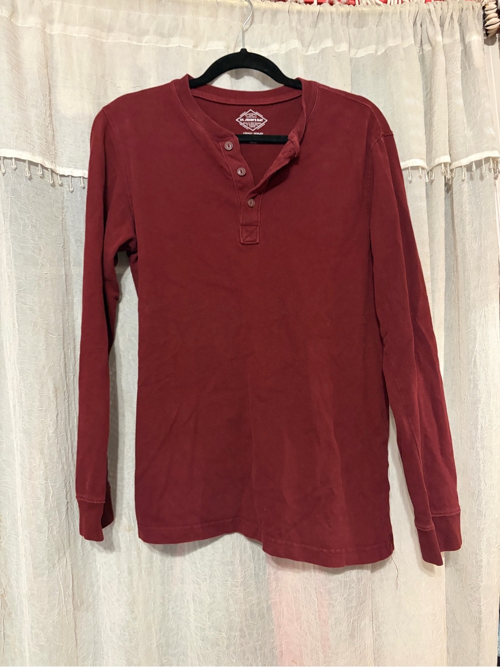 St. John's Bay Long-Sleeve Henley Shirt - Burgundy Red